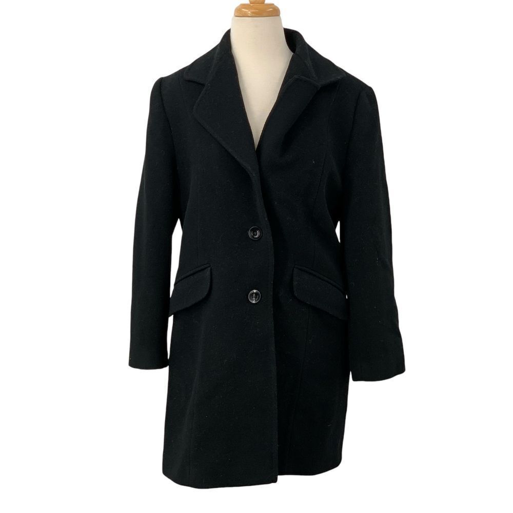 LARRY LEVINE Designs Women's Long Black Merino Wool Coat Overcoat Size‎ 10P